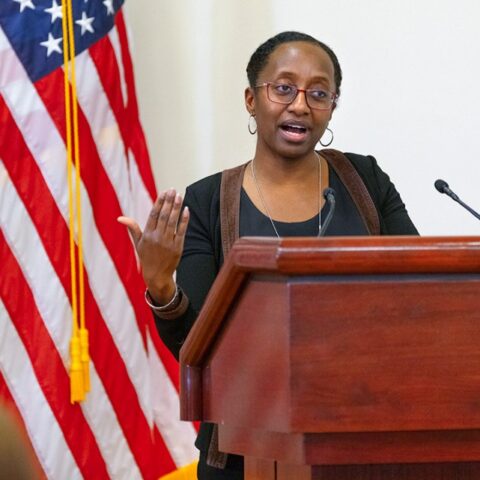 Jamila Michener presenting to congress