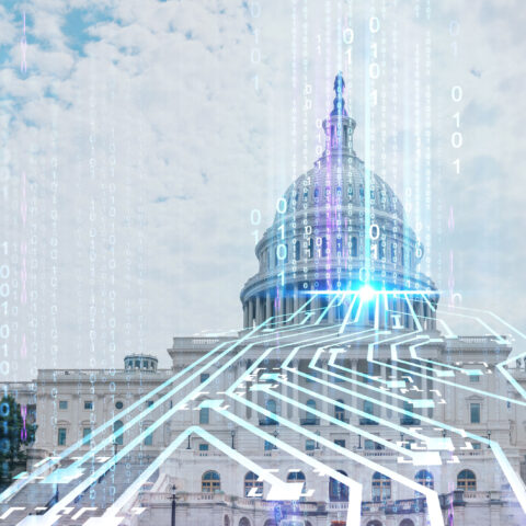 White House with a graphic overlay of digital lines