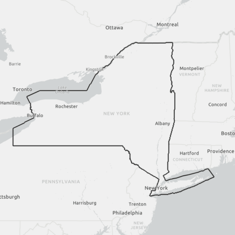 Black and white outline map of New York state