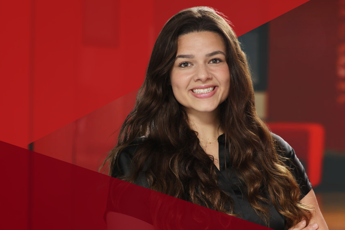 Undergraduate student with red triangle overlay