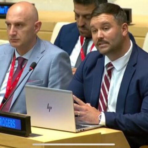Dr. James Rogers speaking with UN security council